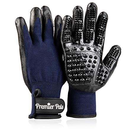 Premier Pals Grooming Gloves for Dogs, Cats, Horses, Rabbits, and Livestock - Upgraded Five Finger Design - De-Shedding for Long & Short Fur Pets!