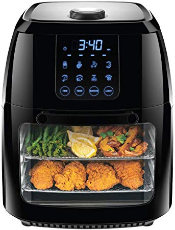 Chefman 6 Liter Digital Air Fryer and Rotisserie, Dehydrator, Convection Oven, 8 Presets, BPA-Free, Auto Shut-Off, Accessories Included, XL Family Size, Black (Renewed)