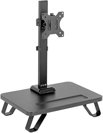 VIVO Black Freestanding Single Monitor Stand for up to 32 inch Screens | Ergonomic Monitor Mount with 16 inch Wide Desktop Riser Storage Organizer Base | Fits VESA up to 100x100 (STAND-V101SF)