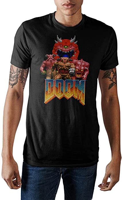 Doom Vintage Characters Logo Men’s Black Crew Neck Print T-shirt