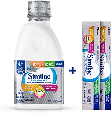 Similac Pro-Advance Infant Formula with 2'-FL Human Milk Oligosaccharide (HMO) for Immune Support, Ready to Feed, 32 oz (Pack of 6)   2 On-The-Go Stick Packs