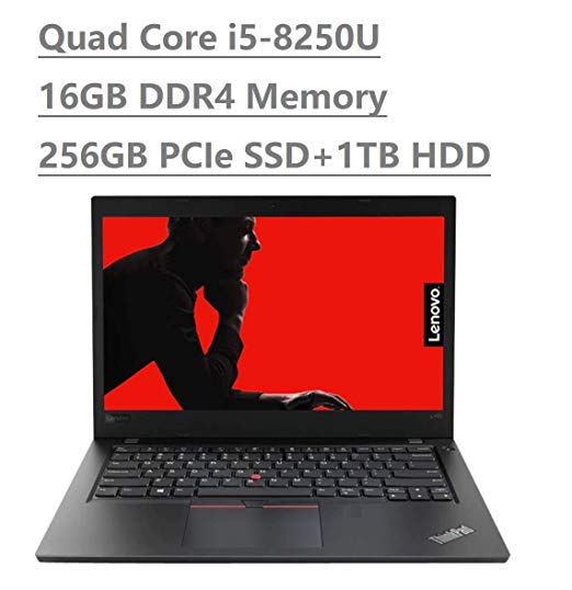 Lenovo Thinkpad L480 14" Full HD FHD(1920x1080) IPS Business Laptop (Intel 8th Gen Quad-Core i5-8250U, 16GB DDR4 RAM, 256GB PCIe NVMe 2242 M.2 SSD  1TB HDD) HDMI, Type-C, RJ-45, Windows 10 Pro - Black