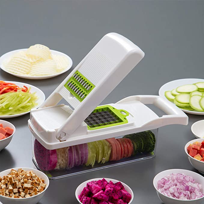 Onion Chopper,Vegetable Chopper Food Chopper with Large Container,12 in 1 Adjustable Mandolin Slicer, Multi-Blade for Food Salad Potato Veggie Fruit Chopper Cutter (White)