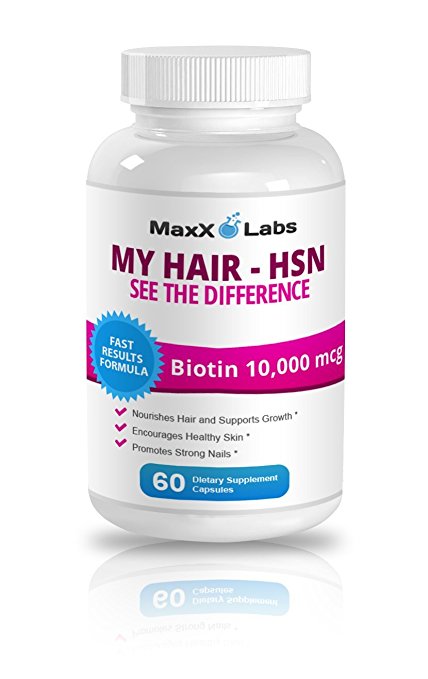 Hair Skin and Nails Vitamins (HSN) ★ Best Biotin for Hair Growth ★ Potent Biotin 10,000mcg Formula - It Works Nourishing Your Skin & Growing Strong Nails & Healthy Sexy Hair - 60 Gluten Free Capsules