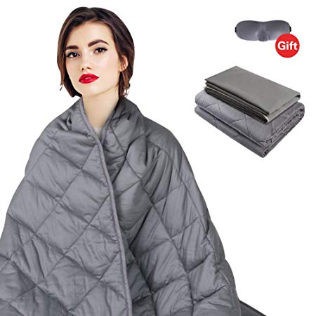 Sunba Youth 15lbs Weighted Blanket for Adults, 60''x80'' Grey fit Queen Size Bed, Weighted Blanket & Removable Cover 15lbs, Adults Heavy Bed Blanket Premium Cotton with Glass Beads