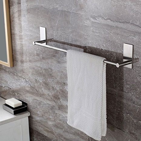 Self Adhesive 15.74-Inch Bathroom Towel Bar Brushed SUS 304 Stainless Steel Bath Wall Shelf Rack Hanging Towel Stick On Sticky Hanger Contemporary Style