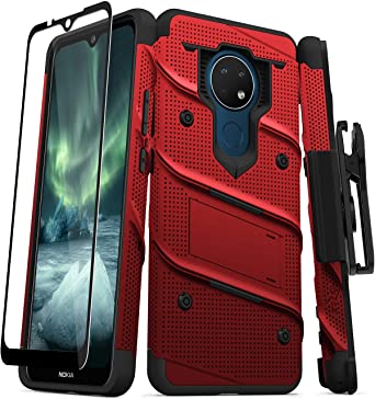 ZIZO Bolt Series for Nokia C5 Endi Case with Screen Protector Kickstand Holster Lanyard - Red & Black