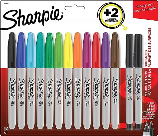 SHARPIE Fine Point Permanent Marker Set - 12 Assorted Fine Point Markers plus 2 Ultra Fine Point Markers