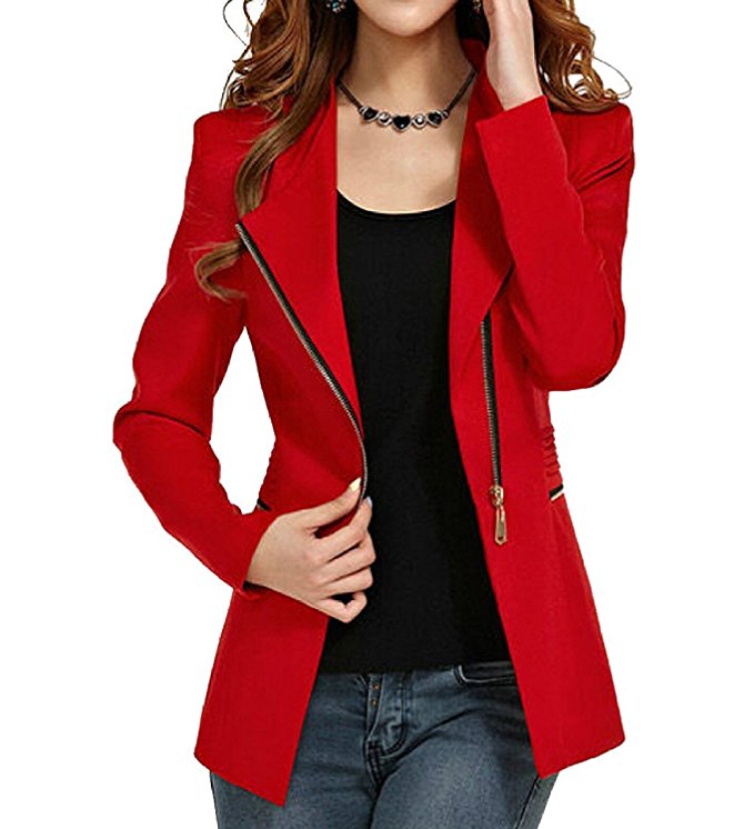 Women's Autumn Oversize Slim Fit Bodycon Zipper Suit Coat Jacket Blazer Outwear