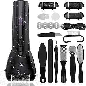 Electric Callus Remover for Feet, Rechargeable Waterproof 16 in 1 Professional Pedicure Kit with 3Roller Heads,3Speed, Battery Display Pedicure Kit for Remove Cracked Skin and Calluses on The Feet