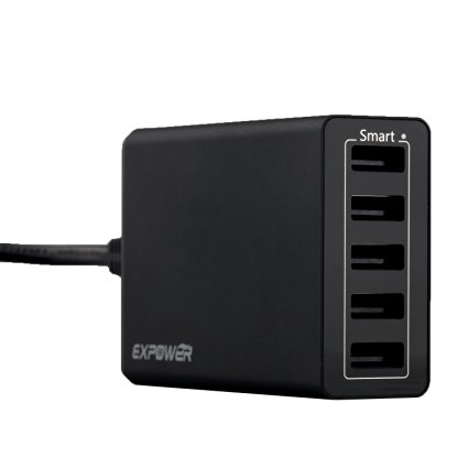 Expower® 40W 5-Port High Speed Desktop USB Charger with Smart Technology for iPhone 6 Plus 6 5S 5C 5, iPad Air 2 Mini 3, Samsung Galaxy S5 S4 Note Tab, Nexus, HTC, Motorola, Nokia, PS Vita, Gopro, more Phones and Tablets