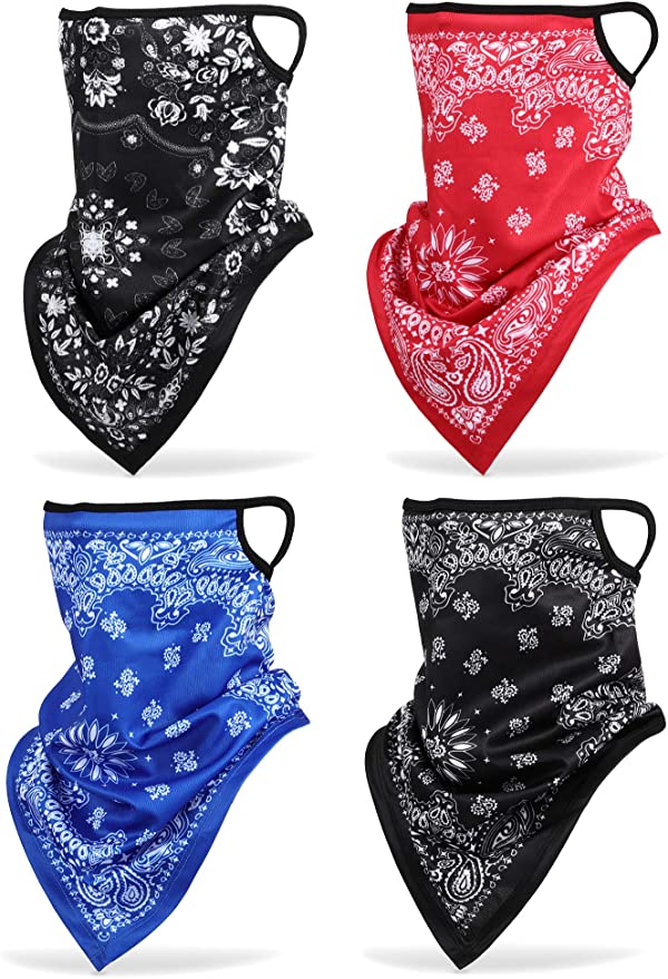 SATINIOR 4 Pieces Triangle Face Cover Scarf Bandana Ear Loops UV Protection Neck Gaiter Breathable Bandana Balaclava