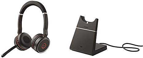 Jabra Evolve 75 UC Stereo Wireless Bluetooth Headset / Music Headphones Including Link 370 (U.S. Retail Packaging), Black Bundle with Jabra Evolve 75 Charging Stand