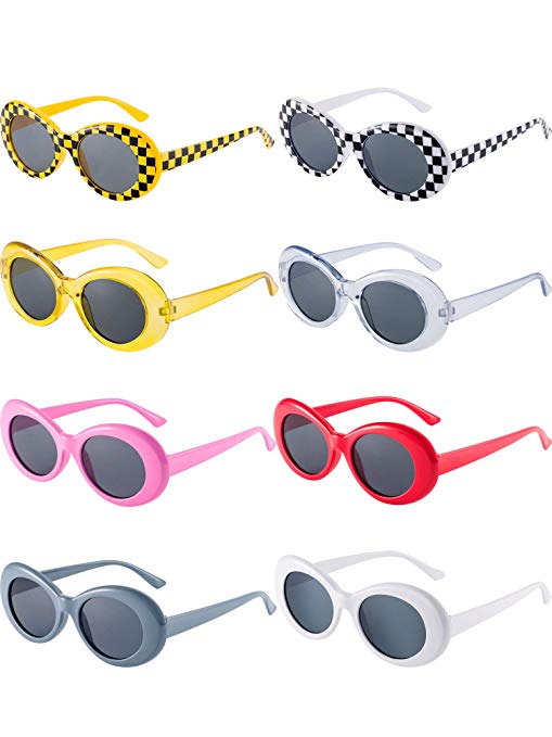 Blulu 8 Pairs of Retro Oval Mod Thick Frame Sunglasses 8 Colors Women Men Girl Boy Sunglasses