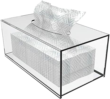 Cq acrylic Facial Tissue Dispenser Box Cover Holder Clear Acrylic Rectangle Napkin Organizer,Clear Plastic Dryer Sheet Container Napkin Organizer for Bathroom, Kitchen,Home,Rectangle