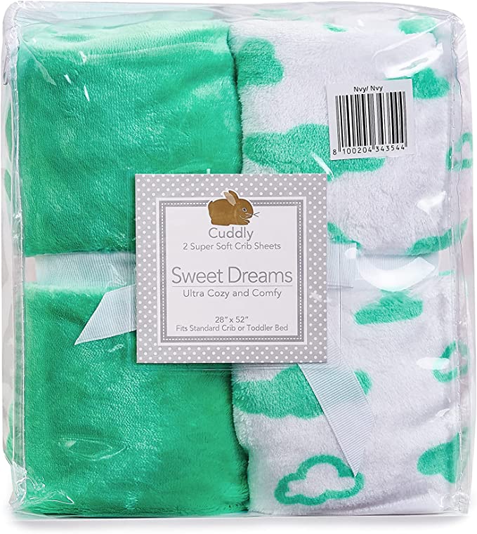 Cozy Fleece Microplush Super Soft Fitted Crib Sheets, Mint Cloud, 2 Count