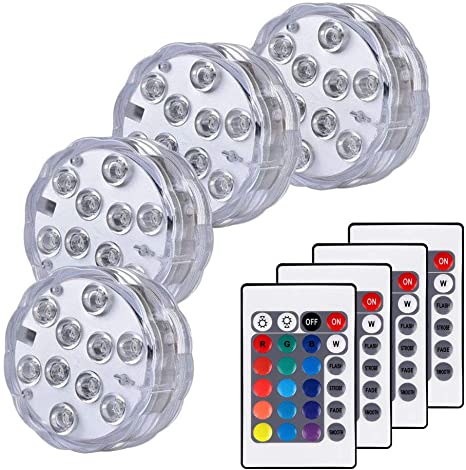 Huakway Remote Controlled Submersible Lights, 16 Multi-Colors 4 Modes LED Lights with Battery Powered (4-Pack)
