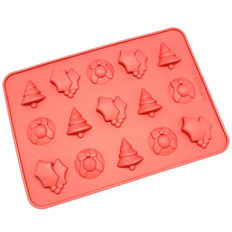 Freshware CB-119RD 15-Cavity Christmas Silicone Mold for Making Homemade Chocolate, Candy, Gummy, Jelly, and More