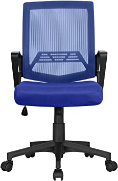 Yaheetech Mesh Chair Ergonomic Office Chair Height Adjustable Computer Chair Mid-Back with Comfort Breathable Lumbar Support (Blue)