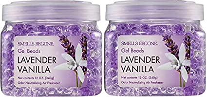 Smells Begone Odor Eliminator Gel Beads - Eliminates Odor in Bathrooms, Cars, Boats, RVs and Pet Areas - Air Freshener Made with Natural Essential Oils (12 OZ) (2, Lavender Vanilla 2 Pack)