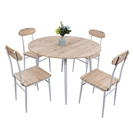 Lucky Tree 5 Piece Kitchen Table and Chairs for 4 Dinning Room Table Set Wood Round Table Chairs Dinette Table Set Modern Design