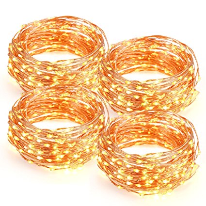 Kohree 4 Pack Christmas String Lights Decorative Rope Fairy Strarry Lights for Bedroom Patio Garden Party Wedding Commercial Lighting, USB plug in 33ft 100 LEDs,Warm White