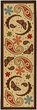 Ottomanson Sara's Kitchen Paisley Design Mat Runner Rug with Non-Skid (Non-Slip) Rubber Backing, Beige, 20" x 59"