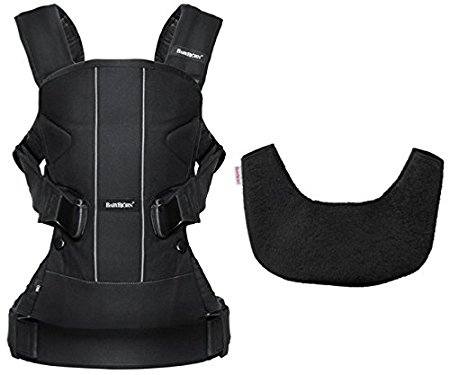 BABYBJORN Baby Carrier One Bundle Pack - Black, Cotton Mix and Bib for Carrier One