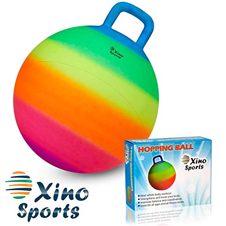 XinoSports Hopping Ball for Kids, Offers Hours of Incredible Fun for The Whole Family, Amazing Space Hopper Ball, Safe and Durable Jumping Ball with Handle, 18 Inch Diameter