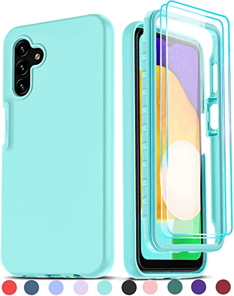 LeYi for Samsung A13 5G Case, Samsung Galaxy A13 5G Case with [2 x Tempered Glass Screen Protector], Full-Body Shockproof Soft Liquid Silicone Protective Phone Cover Case for Samsung A13, Mint