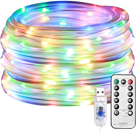 LE Multicoloured Christmas Rope Lights USB Powered, 10M 100 LED RGB Sensory Lights with Remote and Timer, Low Voltage, Waterproof Outdoor String Lights for Christmas Tree, Garden, Bedroom and More