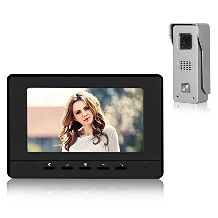 Video Doorbell Phone, YOKKAO Video Intercom Monitor 7" Door Phone Home Security Color TFT LCD HD Wired for House Office Apartment (Black)