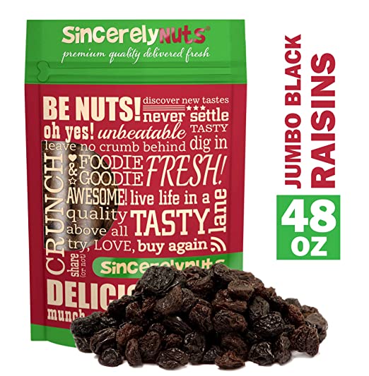 Sincerely Nuts Jumbo Black Raisins (3 LBS)- Gluten-Free Food, Vegan, and Kosher Certified Snack-Nutritious and Satisfying Snack-Pitted and Ready to Eat-Freshness Guaranteed