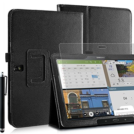 Invero® Samsung Galaxy Tab Pro 10.1 Inch SM-T520 Slim Multi-Function Leather Case Cover with Integrated Typing Stand, Magnetic Closure Wake/Sleep Function Includes Screen Protector, Capacitive Stylus Pen, Micro Fibre Cloth and Application Card - Black