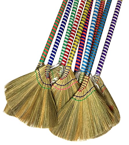 choi bong co Vietnam Hand made straw soft Broom with colored handle 12" head width, 38" overall length