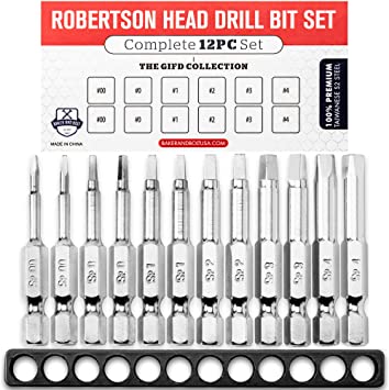 Robertson Square Drill Bit Set (Complete 12pc Set) Hex Shank Magnetic Bit Set - THE GIFD COLLECTION - Fortified S2 Steel - Long 2in Heads for Handheld and Electric Drills