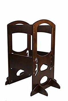 Learning Tower Kids Adjustable Height Kitchen Step Stool with Safety Rail (Dark Cherry) – Wood Construction, Perfect for Toddlers – Quality Learning Furniture from Little Partners
