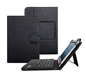 Galaxy Tab 2 10.1-Inch Case with Keyboard - Tsmine Universal 2-in-1 Detachable Wireless Bluetooth Keyboard [QWERTY] w/ Folio Leather Case Stand Cover [NOT include Tablet], Black