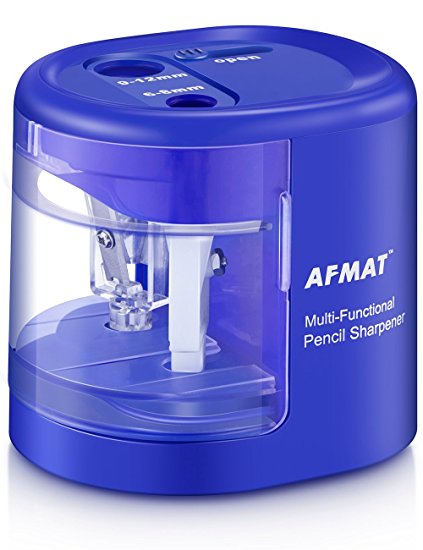 AFMAT Electric Pencil Sharpener for Kids, USB/Battery Operated Crayon Sharpener for 6-12mm NO. 2 and Colored Pencils, Portable Dual Hole Pencil Sharpener for School, Office, Classroom-Blue