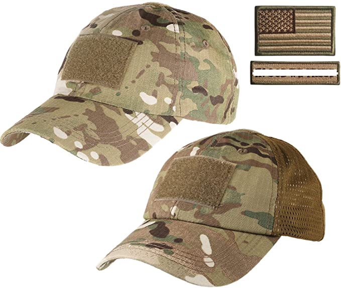 Lightbird 1 Piece Tactical Hat &1 Piece Mesh Tactical Hat with 2 Military Patches for Men
