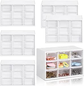 6 Pcs Mini Drawer Organizer Small Organizer with Drawers Plastic Desktop Storage Box with 9 Drawers Desk Craft Organizer for Office Home Room Jewelry Cosmetics Collection, Wall Mounted (White)