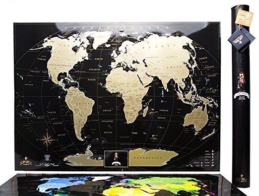 MyMap Deluxe Gold Black World Scratch Off Map w/ Large US States | 35’’ x 25’’ Push Pin Travel Map To Preserve The Memories Of Your Journeys | Thoughtful Gift Idea | Eco-Friendly & Premium Materials