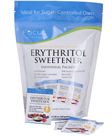 Erythritol Sweetener Individual Packets 70 Count Bag - Low Calorie, Low Carb, Keto Friendly Sugar Substitute