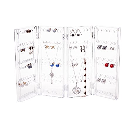 Foldable 4-Panel Jewelry Screen Hanger Organizer Earrings Necklace Chains Display Stands Choice Fun Transparent QFJJSN-WX-81003