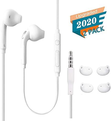 Timegevity Headphones/Earphones/Earbuds, (2 Pack) 3.5mm Aux Wired in-Ear Headphones with Mic and Remote Control for Galaxy S for Galaxy S9 S8 S7 S6 S5 Edge Note 5 6 7 8 9and More Android Devices-White