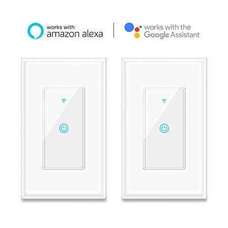 Smart Switch, Aicliv WiFi Light Switch Works with Amazon Alexa, Google Home and IFTTT, Requires Neutral Wire, Easy In-Wall Installation, Control Light Remotely via App, No Hub Required, 2 Packs