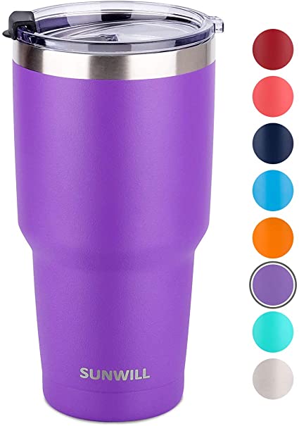 SUNWILL 30oz Tumbler with Lid, Stainless Steel Vacuum Insulated Double Wall Travel Tumbler, Durable Insulated Coffee Mug, Powder Coated Purple, Thermal Cup with Spill Proof Lid