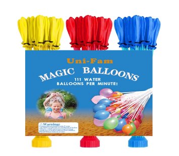 UNI-FAM Water balloons, 111 total Water balloons, 3 different colors, Fill in 60 Seconds.