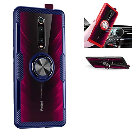 Xiaomi Mi 9T /Mi 9T Pro Case,360° Rotating Ring Kickstand Protective Case,Silicone Soft TPU Shockproof Protection Thin Cover Compatible with [Magnetic Car Mount] for Xiaomi Mi 9T Pro (Blue/Black)