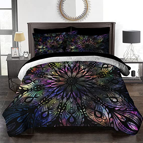 BlessLiving Boho Full Comforter Set, 8 Pieces Colorful Galaxy Stars Mandala Bed in a Bag 3D Bohemian Bed Set with Comforter and Sheets, All Season Down Alternative Bedding Comforter Sets